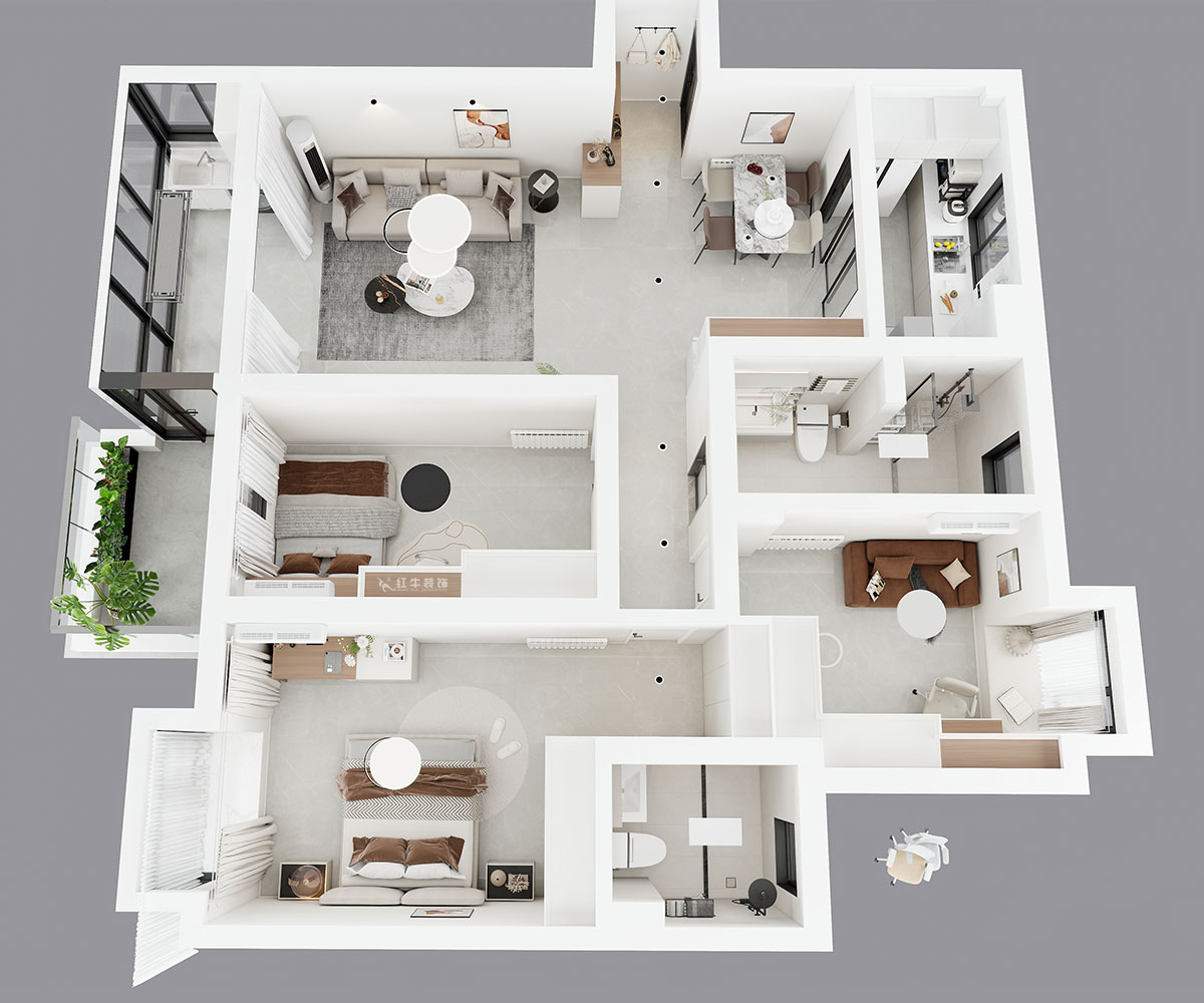 蒋琛｜江南明珠6-1-401-115㎡-现代简约风格｜3室2厅2卫｜老房装修｜定制家｜全包13万｜00_04鸟瞰图